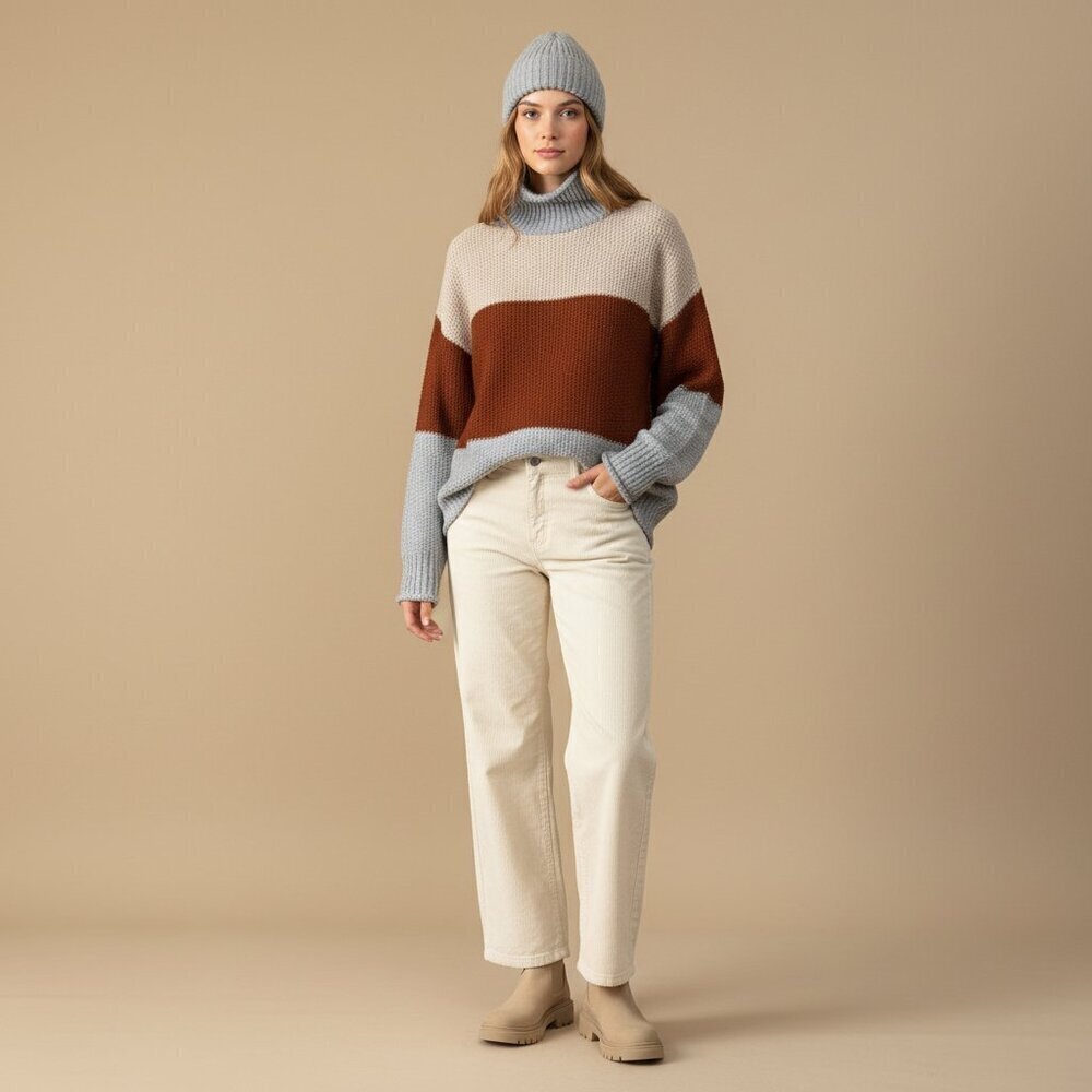 NWOT BiBi Retro Colorblock Turtleneck Oversized Sweater Size S
